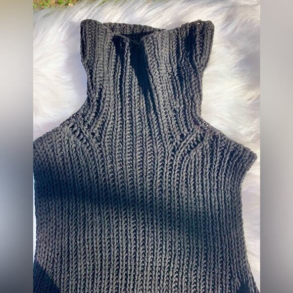 Vintage 90s J. CREW Cable Knit Black Turtleneck Sleeveless Sweater Blouse Small - Picture 7 of 15